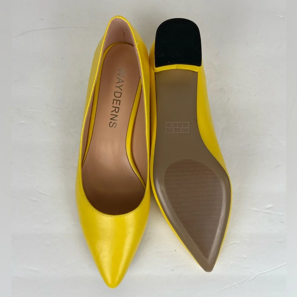 Wayderns Square Heels Pumps Shoes Size 7 Neon Yellow Preppy Career Y2K Inspired - Picture 9 of 9